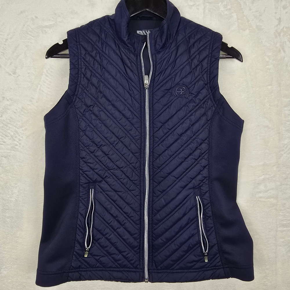 Levelwear Womens Navy Blue Quilted Hybrid Full Zip Golf Vest Medium Stretch Side